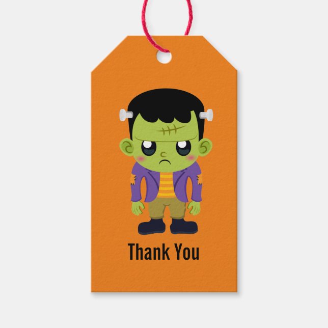 Green Frankenstein Monster Halloween Gift Tags (Front)