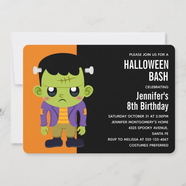 Green Frankenstein Monster Halloween Invitation (Front)