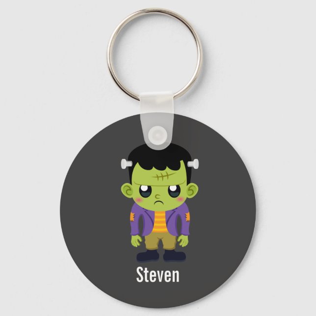 Green Frankenstein Monster Halloween Key Ring (Front)