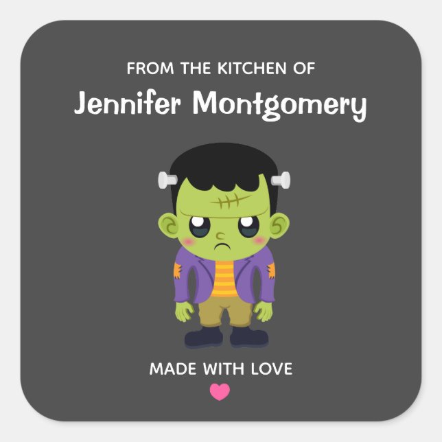 Green Frankenstein Monster Halloween Kitchen Square Sticker (Front)