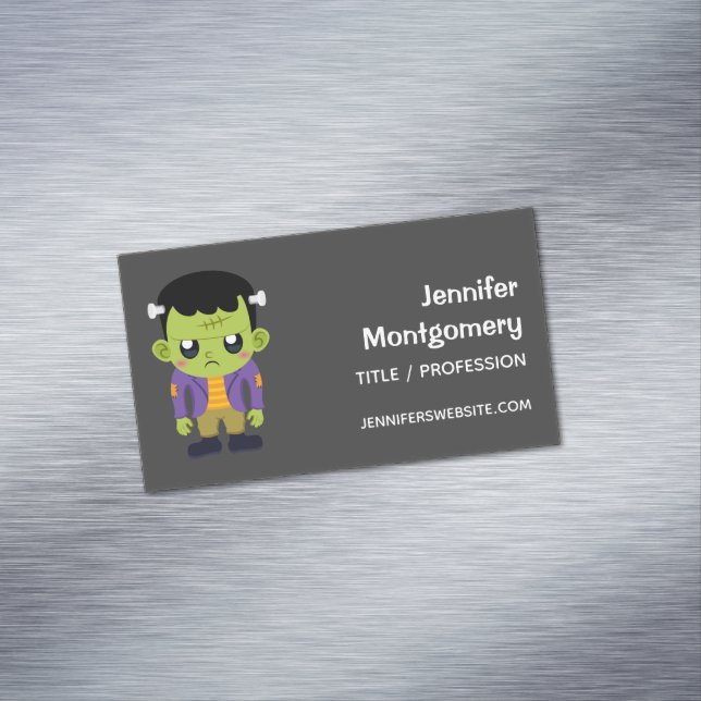 Green Frankenstein Monster Halloween Magnetic Business Card (In Situ)