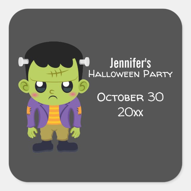 Green Frankenstein Monster Halloween Party Square Sticker (Front)