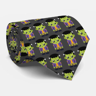 Green Frankenstein Monster Halloween Pattern Tie