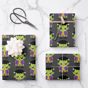 Green Frankenstein Monster Halloween Pattern Wrapping Paper Sheet