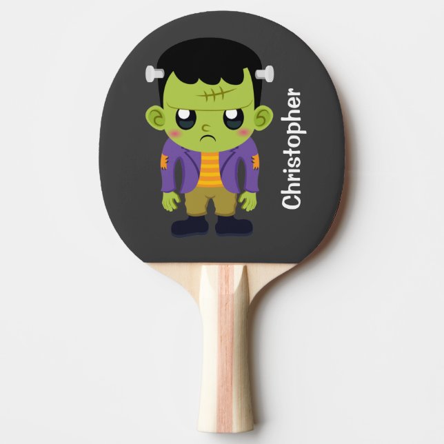 Green Frankenstein Monster Halloween Ping Pong Paddle (Front)
