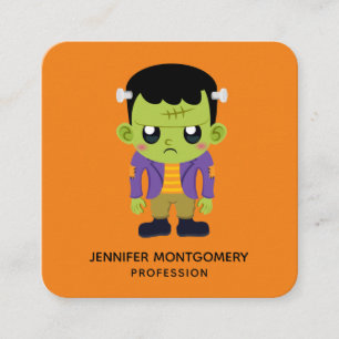 Green Frankenstein Monster Halloween Square Business Card