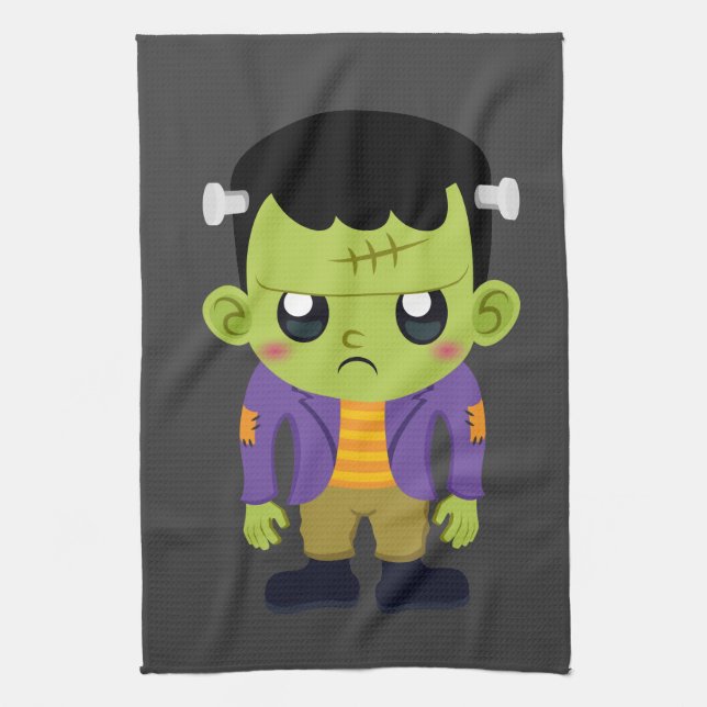 Green Frankenstein Monster Halloween Tea Towel (Vertical)