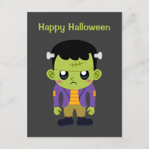 Green Frankenstein Monster Happy Halloween Postcard