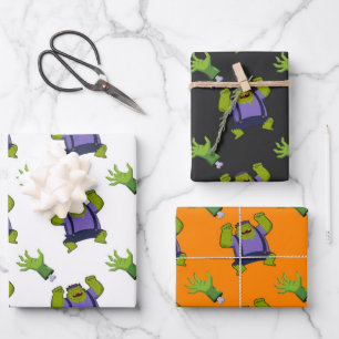 Green Frankenstein Zombie Hand Halloween Gift Wrapping Paper Sheet