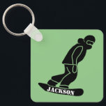 Green Freeride Snowboarder Snowboarding Stencil Key Ring<br><div class="desc">Modern minimalist black and white snowboarder stencil illustration on a keychain</div>