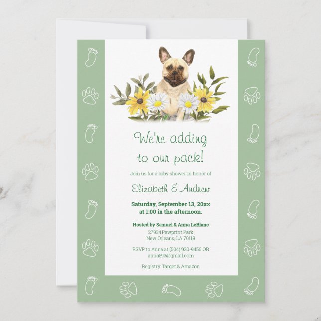 Green French Bulldog Dog Baby Shower Invitation (Front)