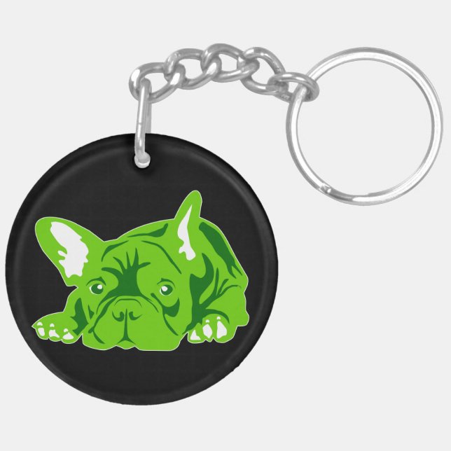 Green French Bulldog Key Ring (Back Left)