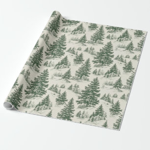 Green French Christmas Toile Green Wrapping Paper