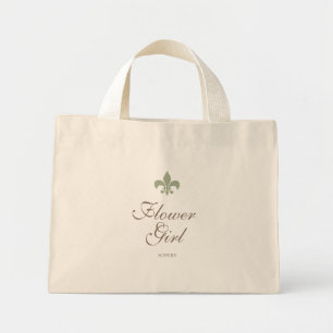 Green French Fleur de Lis Flower Girl Name Mini Tote Bag