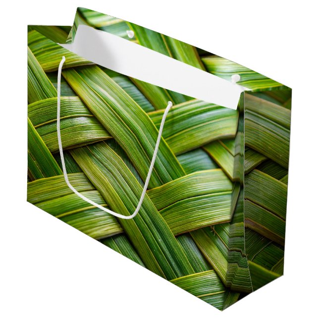 Green Fresh Bamboo Weave  Large Gift Bag (Front Angled)