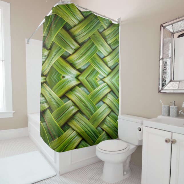 Green Fresh Bamboo Weave  Shower Curtain (In Situ)