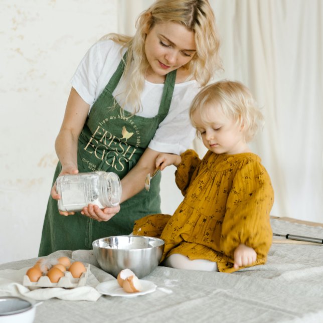 Green Fresh Eggs Gold Hen Chicken Apron (Creator Uploaded)