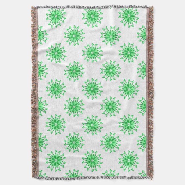 Green fresh floral pattern throw blanket (Front Vertical)
