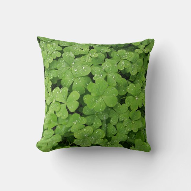 Green fresh shamrock, lucky St. Patricks pillow (Front)