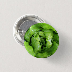 Green, Fresh, Wet Head of Leaf Lettuce from Above 3 Cm Round Badge