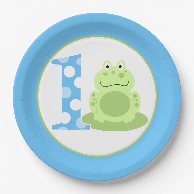 Green Frog 1st Birthday Boy First Party Plate (Front)