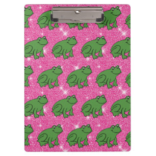 Green Frog Amphibian Animals Pink Glitter Clipboard