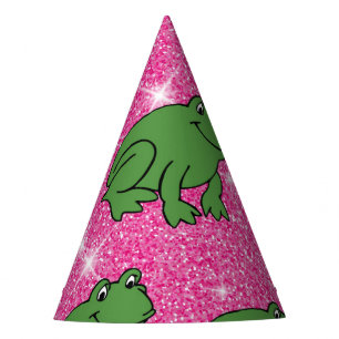 Green Frog Amphibian Animals Pink Glitter Fantasy Party Hat