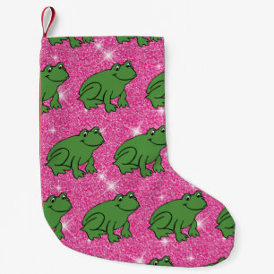 Green Frog Amphibian Animals Pink Glitter Fantasy Small Christmas Stocking