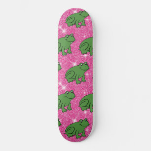 Green Frog Amphibian Animals Pink Glitter Skateboard