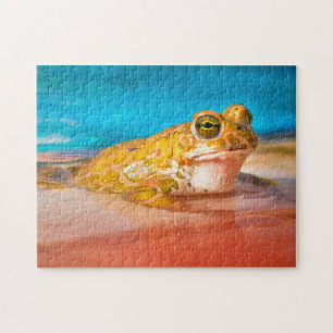 Green Frog Amphibian in Water Photo Painting Jigsaw Puzzle