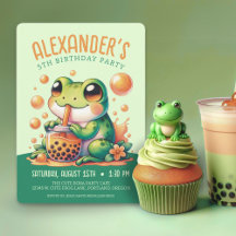 Green Frog and Orange Boba Bubble Tea Party