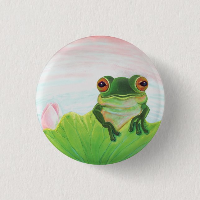 Green Frog behind the lily pad button (Front)