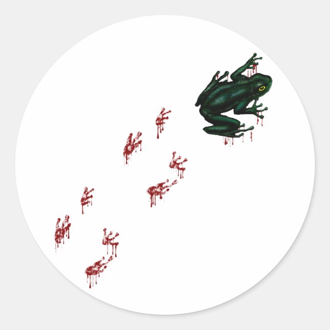 Green Frog Blood Footprints Goth Amphibian Classic Round Sticker (Front)