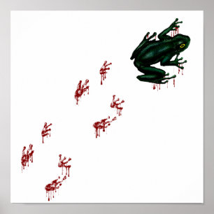 Green Frog Blood Footprints Goth Amphibian Poster