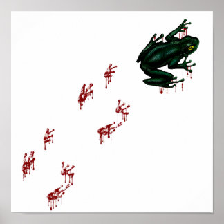 Green Frog Blood Footprints Goth Amphibian Poster