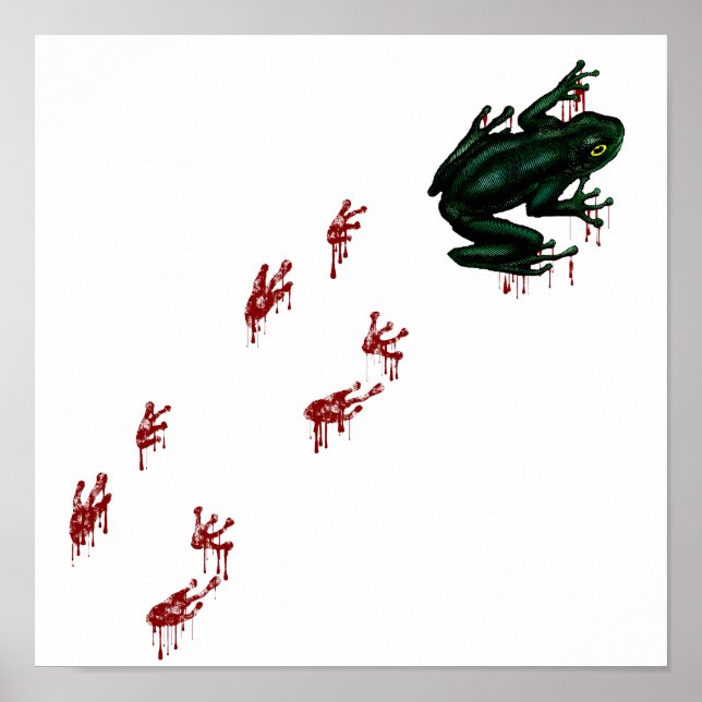 Green Frog Blood Footprints Goth Amphibian Poster (Front)