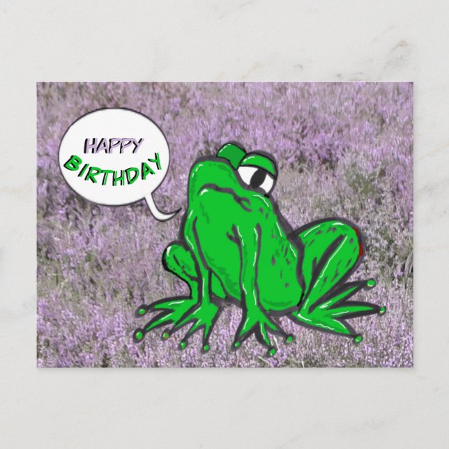 Green Frog Cartoon Cust. Happy Birthday Postcard (Front)