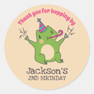 Green Frog Cartoon Kids Birthday Party Favour Classic Round Sticker