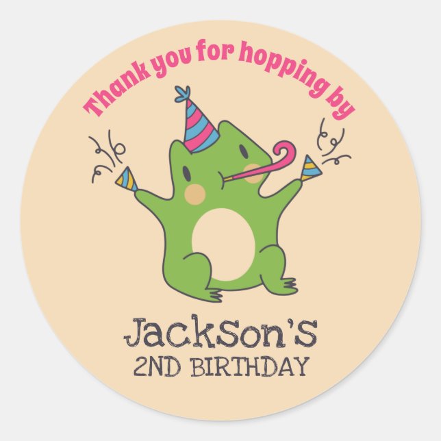 Green Frog Cartoon Kids Birthday Party Favour Classic Round Sticker (Front)