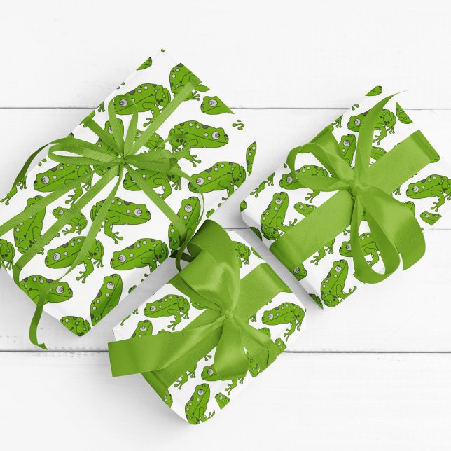 Green Frog Cartoon Wrapping Paper (green frog birthday packing gift wrap,gift wrapping paper,return gift wrap paper,paper gift)