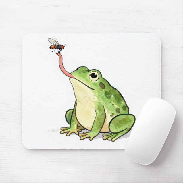 Green Frog Catching a Fly Mouse Mat (With Mouse)
