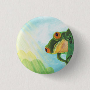 Green Frog catching sunrays 3 Cm Round Badge