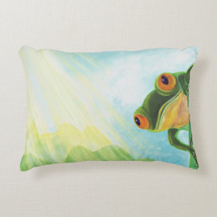 Green Frog catching sunrays Decorative Cushion