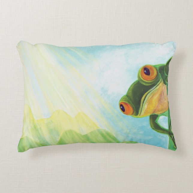 Green Frog catching sunrays  Decorative Cushion (Front)