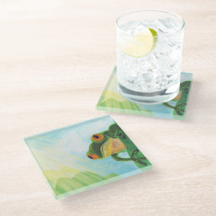 Green Frog catching sunrays  Glass Coaster