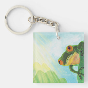Green Frog catching sunrays Key Ring