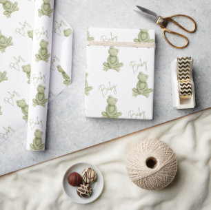 Green Frog Cute Whimsical Baby Shower Wrapping Paper