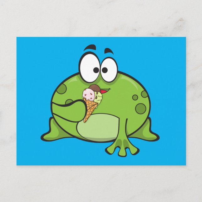 Green Frog Eating Ice Cream Cone  Postcard (Front)