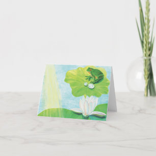 Green Frog Enjoying Sun Rays Illustration Card