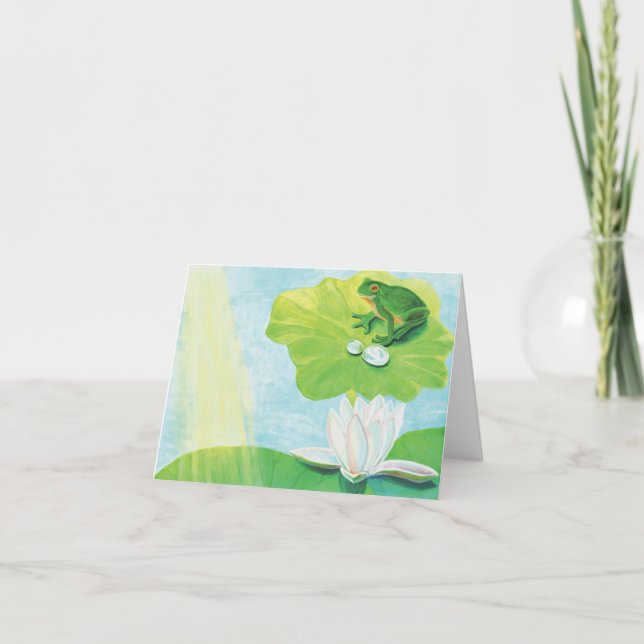 Green Frog Enjoying Sun Rays Illustration Card (Front)